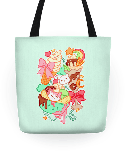 Cute Cat Sundae & Kawaii Ice Cream Tote Bag - Kawaii Ice Cream Cat (484x484), Png Download