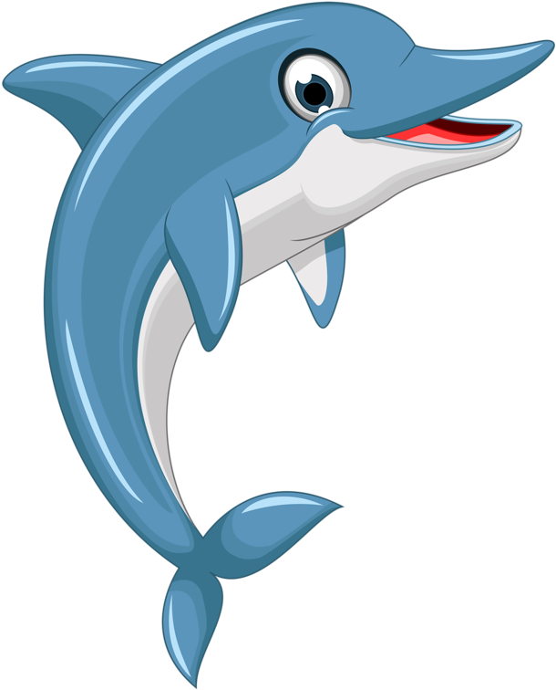 Cute Cartoon Dolphin Jumping Out Of Water - Dolphin Cartoon Png (671x800), Png Download