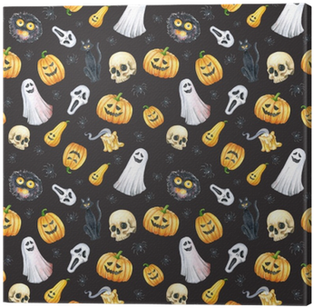 Happy Halloween Seamless Pattern Background - Watercolor Painting (400x400), Png Download
