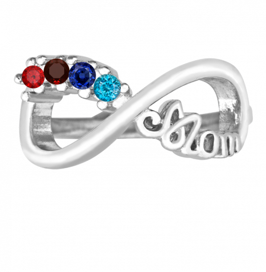 Hover To Zoom - 4 Stone Infinity Mom Ring In Sterling Silver Synthetic (548x560), Png Download