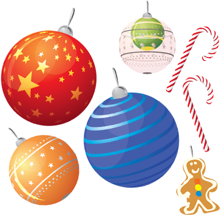 A Sweet Collection Of Xmas Balls, Decoration And Ornaments, - Christmas Vector (450x450), Png Download