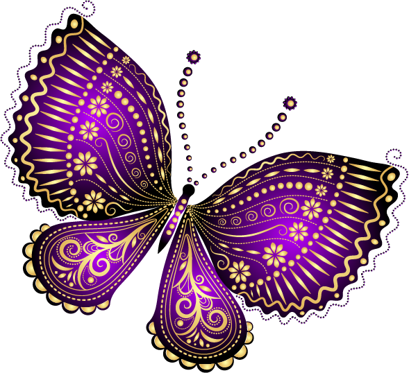 Purple And Gold Butterfly (589x538), Png Download