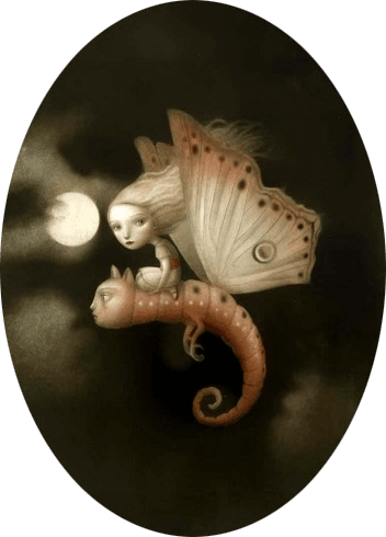 Cat Caterpillar Flying Insect Girl Riding Butterfly - Nicoletta Ceccoli Rose (352x490), Png Download