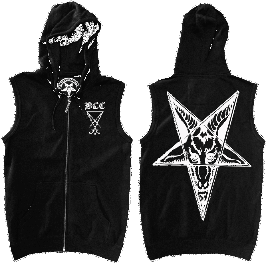 Baphomet -sleeveless Zip Up Hoodie - Love Satan (968x1000), Png Download
