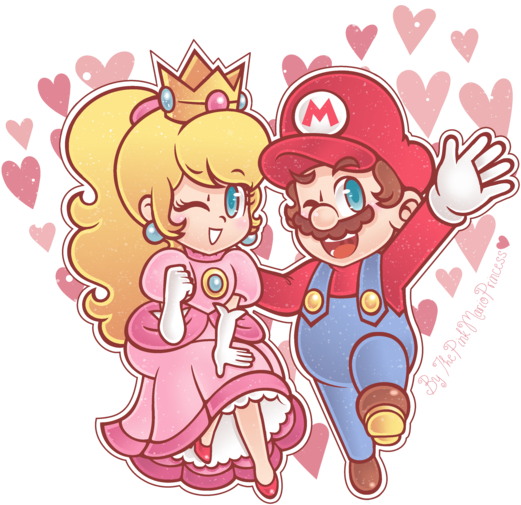 Super Mario Bros - Mario And Peach Png (600x583), Png Download