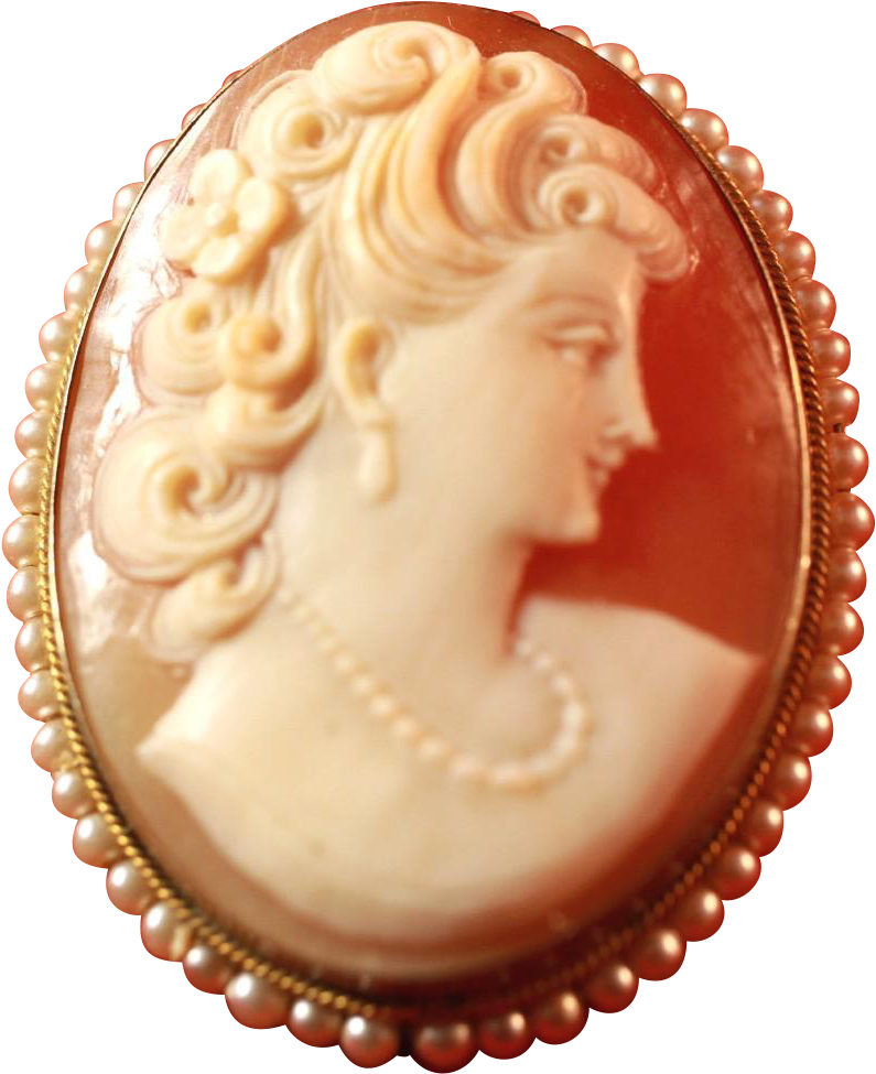 Gold Gilt 800 Silver Vintage Italian Cameo, Seed Pearl - Dents (974x974), Png Download