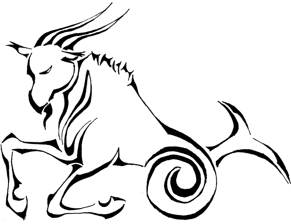 Capricorn Free Png Image - Capricorn Designs Black And White (1024x783), Png Download