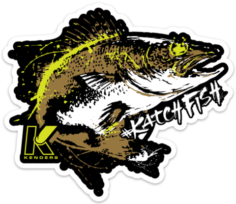 Walleye Bucket Decal Dark - Sticker (480x415), Png Download