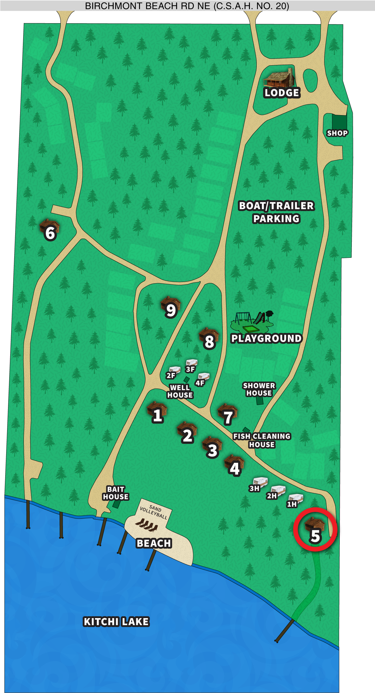 Resort Map Indicating Cabin 5 Location - Resort (1300x2312), Png Download