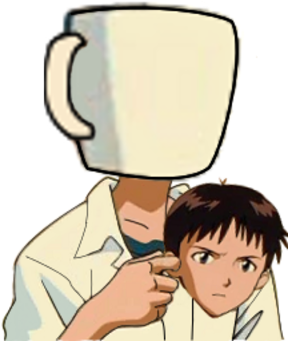 Shinji Holding A Mug Mug (600x699), Png Download