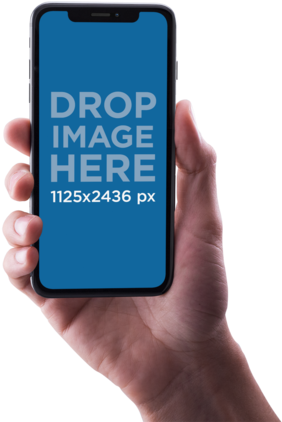 Male Hand Holding A Black Iphone X Mockup Against A - Iphone X Mockup Hand (640x480), Png Download