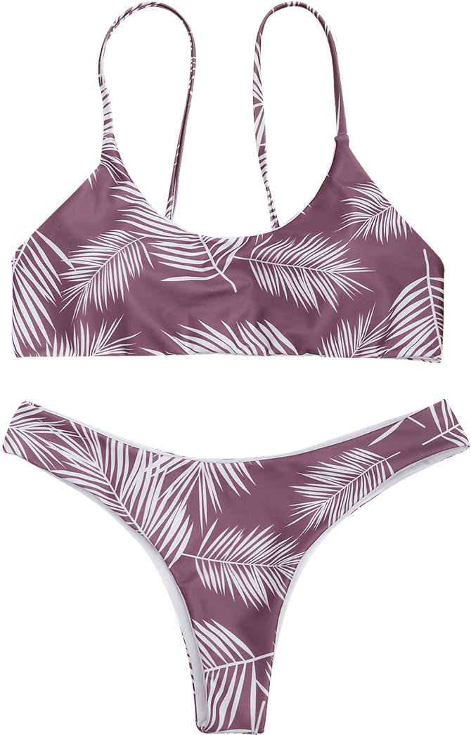 Dropship Palm Leaf Cami Padded Bralette Bikini Set - Bikini (800x1064), Png Download
