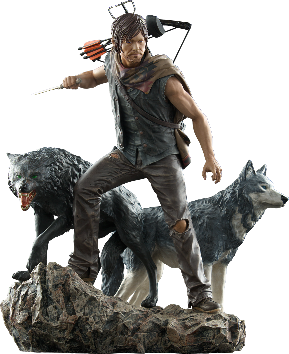 The Walking Dead - Daryl Dixon With Wolves Statue (1184x1450), Png Download