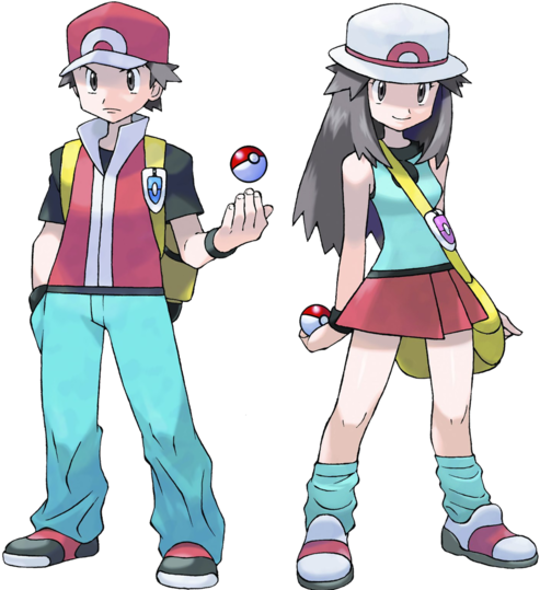 Up Until Now All The Official Protag Art Has Had Them - Pokemon Red And Leaf (500x538), Png Download