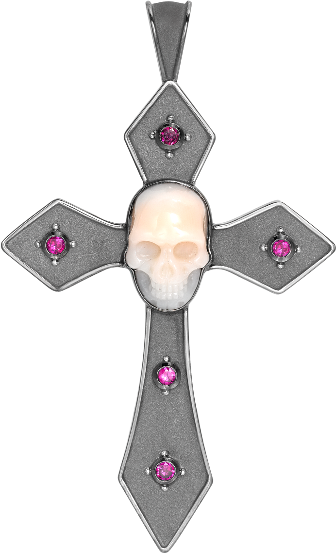 Theo Fennell Coral Skull And Ruby Gothic Cross Pendant - Art (1050x1225), Png Download