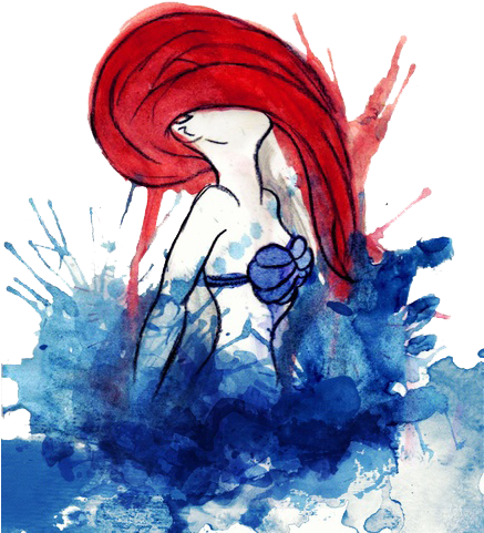 Image - Little Mermaid Watercolor Paintings (436x600), Png Download