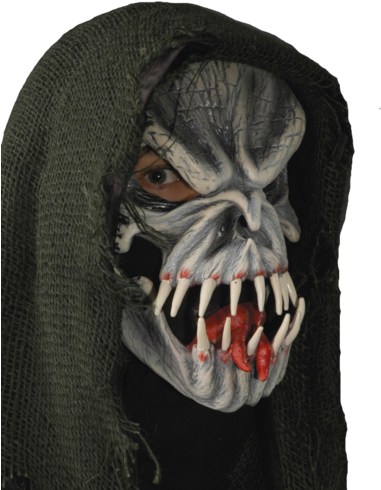 Horror Mask 'evil' With Hood - Halloween Moving Jaw Mask (381x500), Png Download