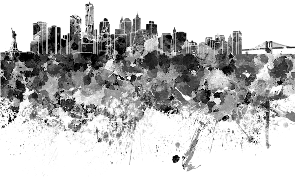 Bleed Area May Not Be Visible - New York Skyline Painting Black And White (600x450), Png Download