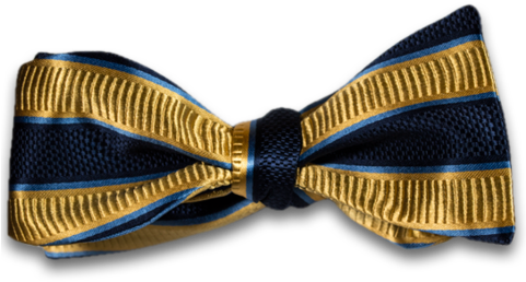 Navy Blue And Gold Striped Mogador Silk Self Tie Bow - Yellow Blue Bow Tie Png (480x319), Png Download