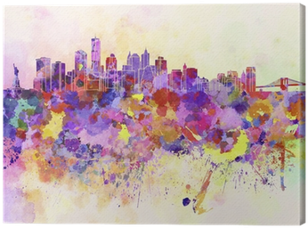New York Skyline In Watercolor Background Canvas Print - Designart - Purple New York Skyline - Cityscape Canvas (400x400), Png Download