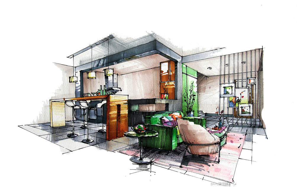 Drawing Architectural Rendering Interior Design Services - Rendering Interior Design (1024x644), Png Download