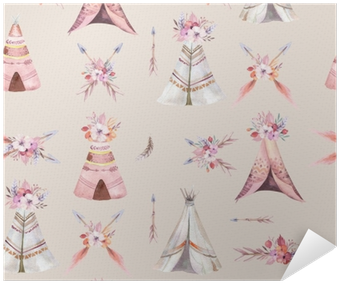 Hand Drawn Watercolor Tribal Teepee Seamless Pattern, - Tipi (400x400), Png Download