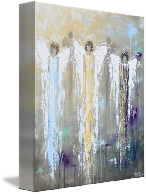 Original Abstract Angel Painting White Blue Gold 3 - Christine Krainock Angels (489x650), Png Download