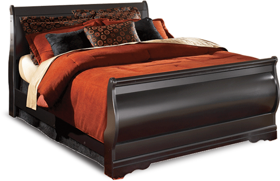 Beds - Huey Vineyard Queen Sleigh Bed Black (640x640), Png Download