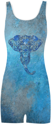 A Blue Watercolor Elephant Portrait In Denim Look Classic - One-piece Garment (500x500), Png Download