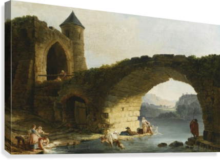 A Capriccio River Landscape With Washerwomen Near A - Painting (429x312), Png Download
