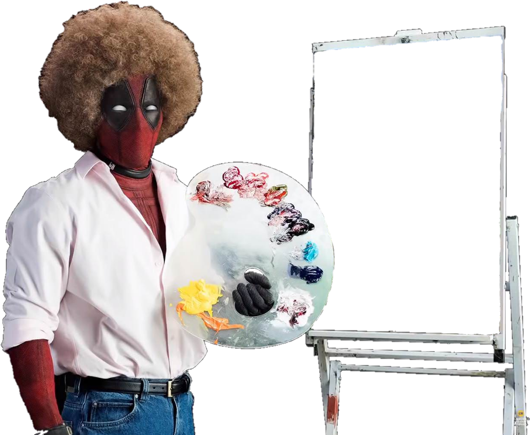 Deadpool2 Deadpool Bobross Sticker Canvas (1092x885), Png Download