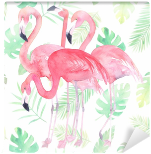 Watercolor Seamless Pattern With Flamingo And Tropic - Flamingo Pastel Watercolour (400x400), Png Download