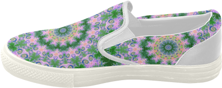 Rose Pink Green Explosion Of Flowers Mandala Women's - Slip-on Shoe (500x500), Png Download