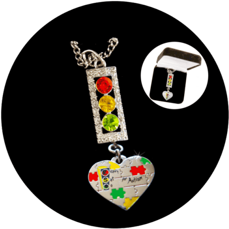 Beautiful Silver Tone Traffic Light With Autism Puzzle - Traffic Light (475x475), Png Download