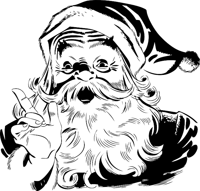 Outline, Silhouette, White, Recreation, Cartoon - Black And White Santa Png (640x612), Png Download