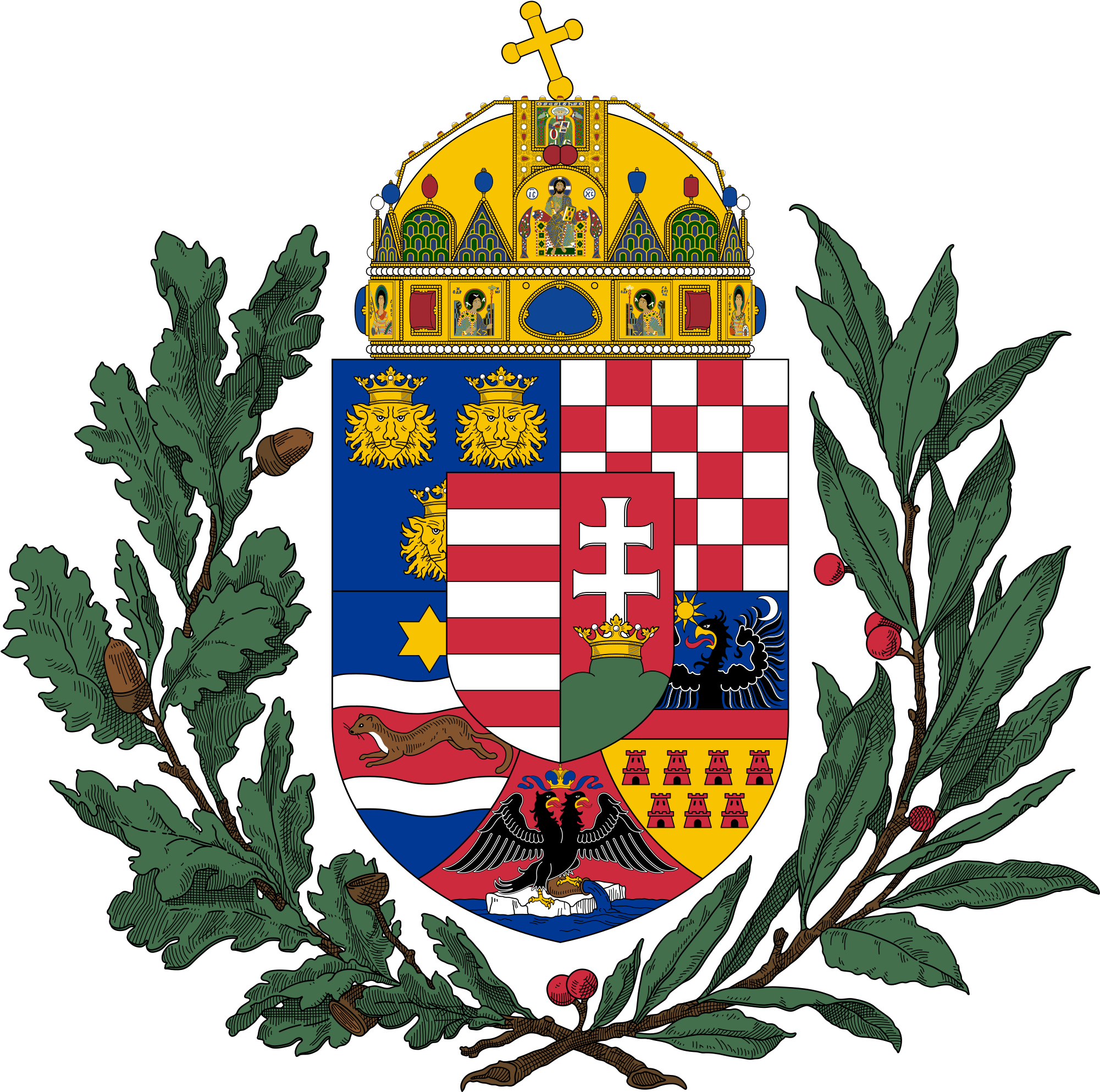 Olive Branch Crest Png Svg Black And White Library - Hungarian Coat Of Arms Png (2000x2000), Png Download