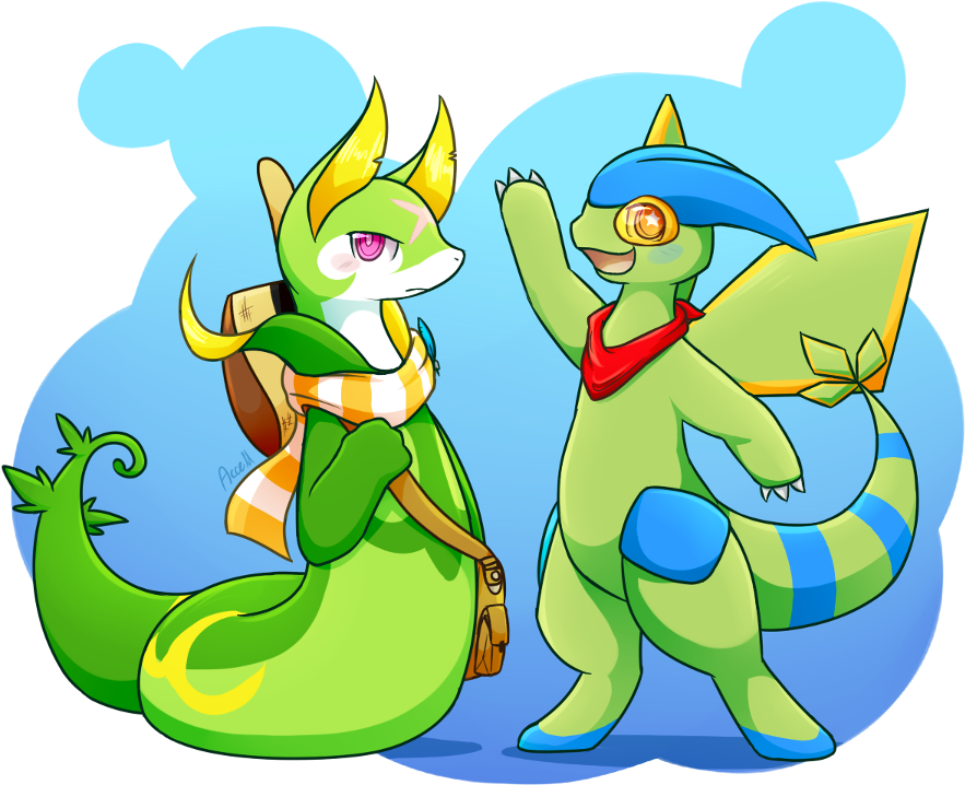 Serperior And Flygon - Cartoon (938x750), Png Download