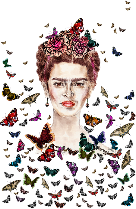 Click And Drag To Re-position The Image, If Desired - Frida Kahlo Butterfly Painting (452x700), Png Download