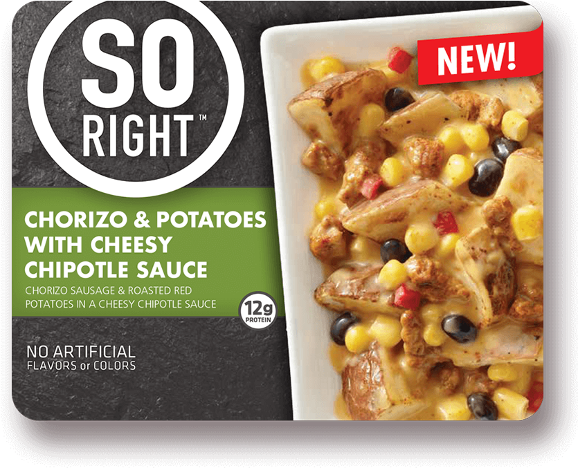 A Spicy Mix Of Roasted Red Potatoes, Corn, Chorizo - So Right Frozen Meals (843x681), Png Download