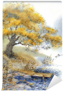 An Old Tree Near The Pond Wall Mural • Pixers® • We - Watercolor Painting (400x400), Png Download