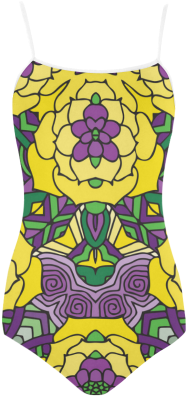 Mariager, Mardi Gras Yellow Purple Green Strap Swimsuit - Yellow (500x500), Png Download
