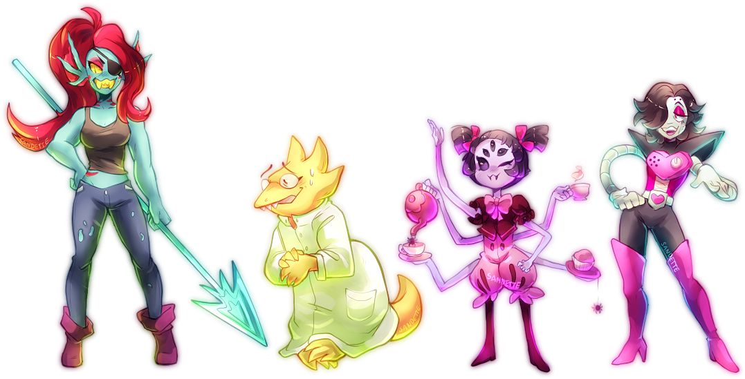 Undyne, Alphys, Muffet And Mettaton - Flowey (1087x571), Png Download
