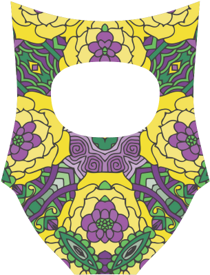 Mardi Gras Yellow Purple Green Strap Swimsuit Video - Cushion (500x500), Png Download