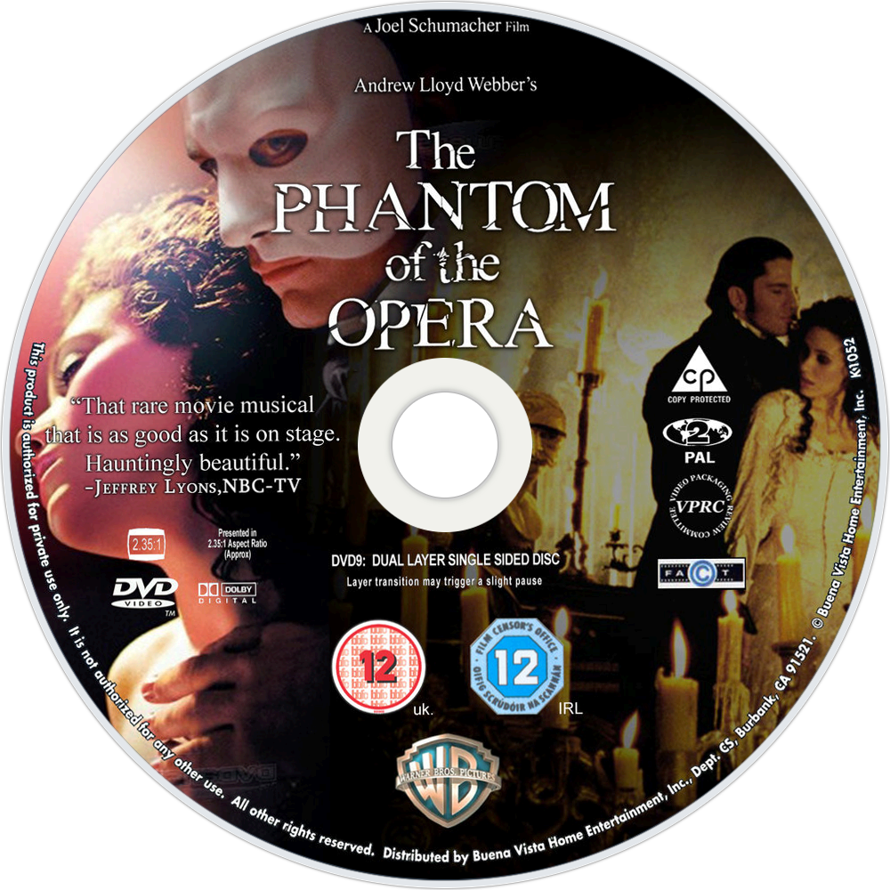 The Phantom Of The Opera Dvd Disc Image - Phantom Of The Opera Label (1000x1000), Png Download