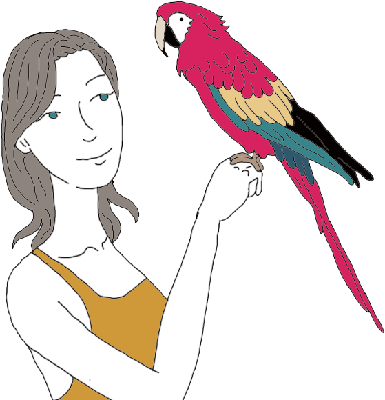 Girl Holding A Parrot Drawing (600x600), Png Download