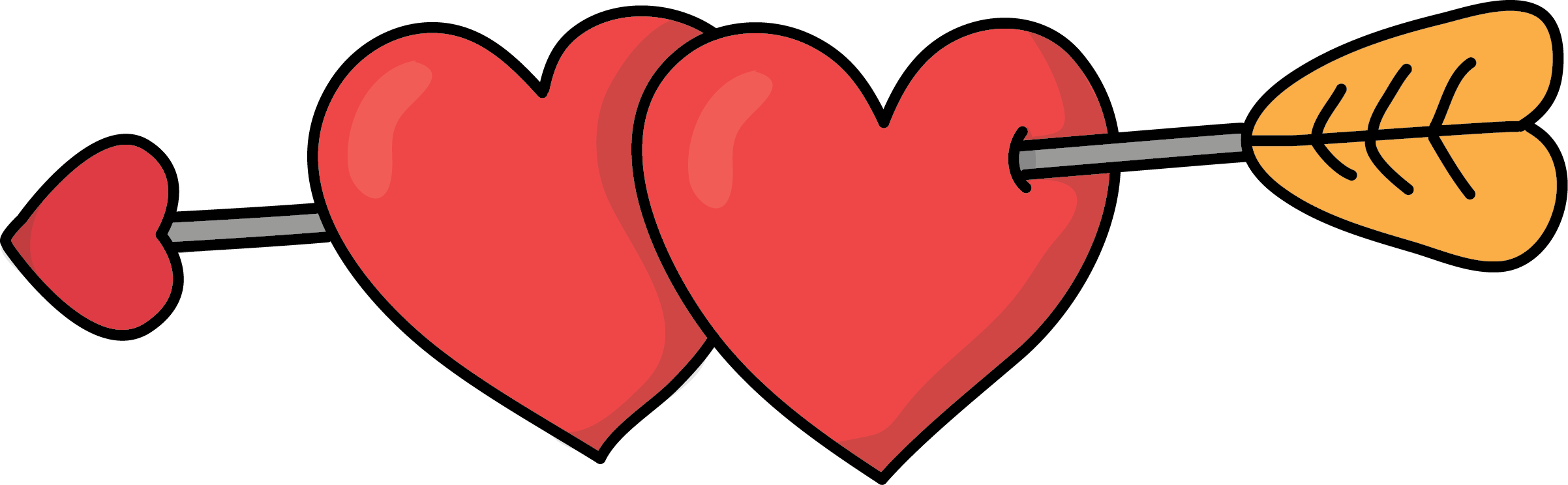 Image For Free Arrow Through Hearts Clip Art - 2 Hearts With Arrow (2404x744), Png Download