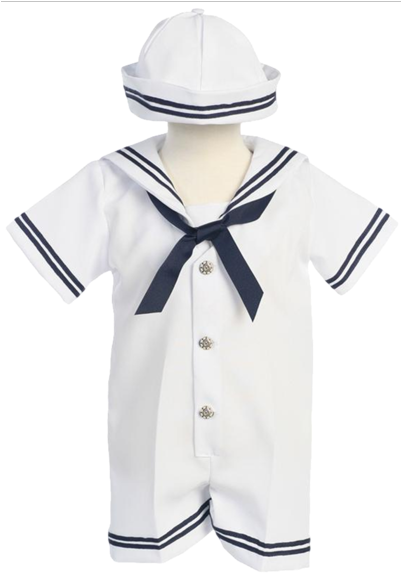 White Classic Nautical Romper Spring Outfit W Sailor - Baby Sailor Romper (400x600), Png Download