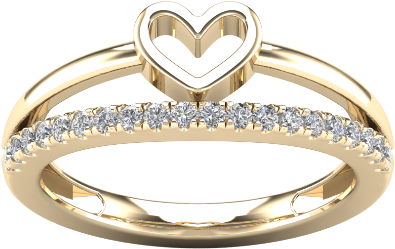 24 Ct Heart Two Lines Ladies Ring In 14k Gold - Engagement Ring (1000x1000), Png Download