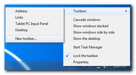 Right-click On The Taskbar, Mouse Over Toolbars And - Taskbar (472x262), Png Download