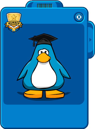 Black Graduation Cap Player Card - Gif Waving Goodbye Club Penguin (336x453), Png Download